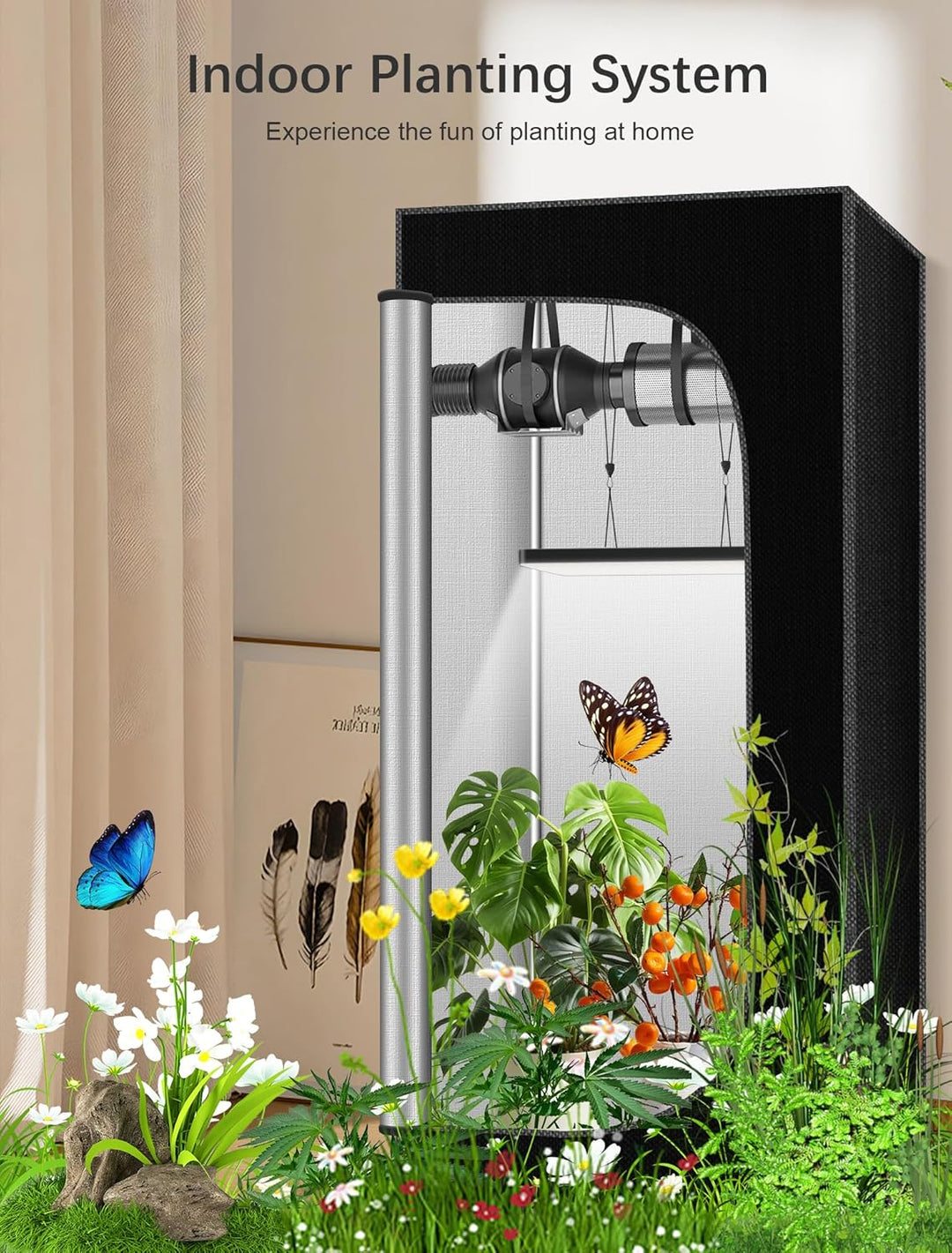 Komplettes Growzelt Set, 70x70x160cm Growbox, Growzelt-System mit 100W LED-Wachstumslicht, automatis