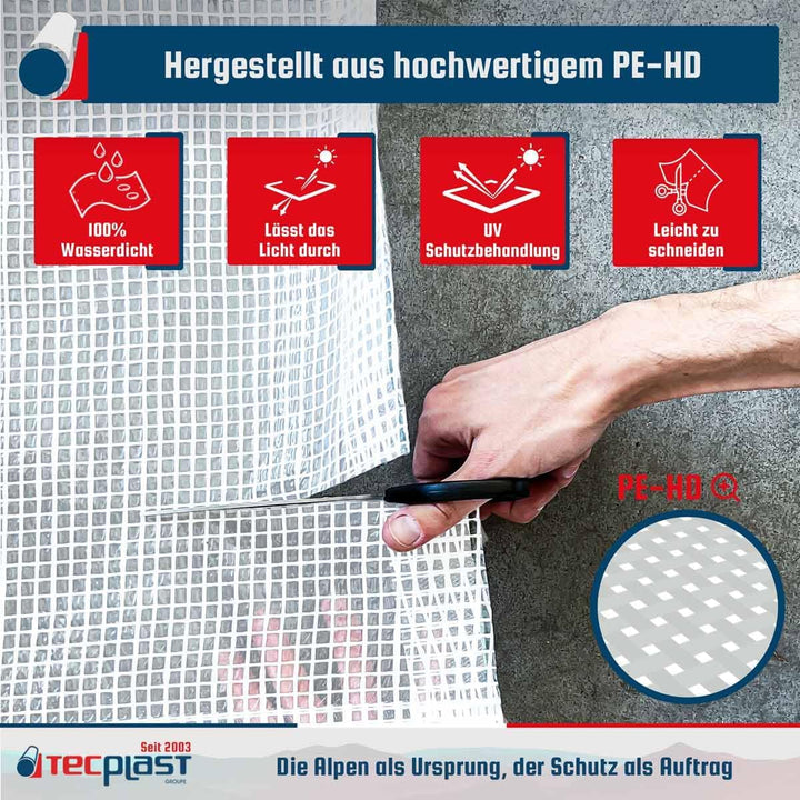 Schutzplane, 170 g/m², 4 x 10 m, durchsichtig, Kunststoff