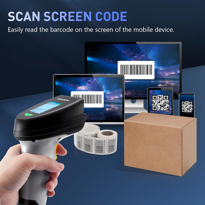 2D Barcode Scanner Wireless, QR Code Scanner Handheld Barcode Scanner with Base 2 in 1 USB Wired Con