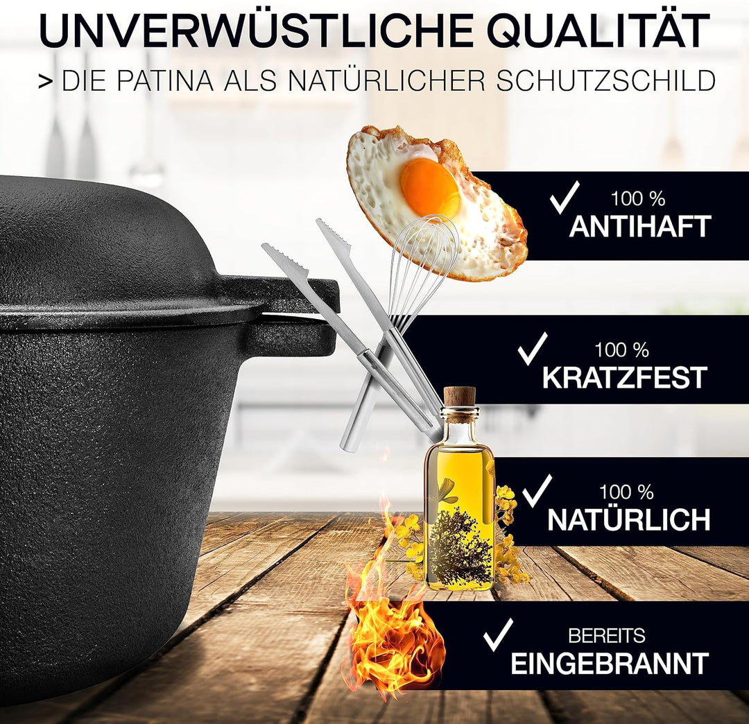 besok Gusseisen Topf Brot Backen [inkl. Gärkorb] - 26cm Brotbackform mit Deckel - Induktion - Brotto