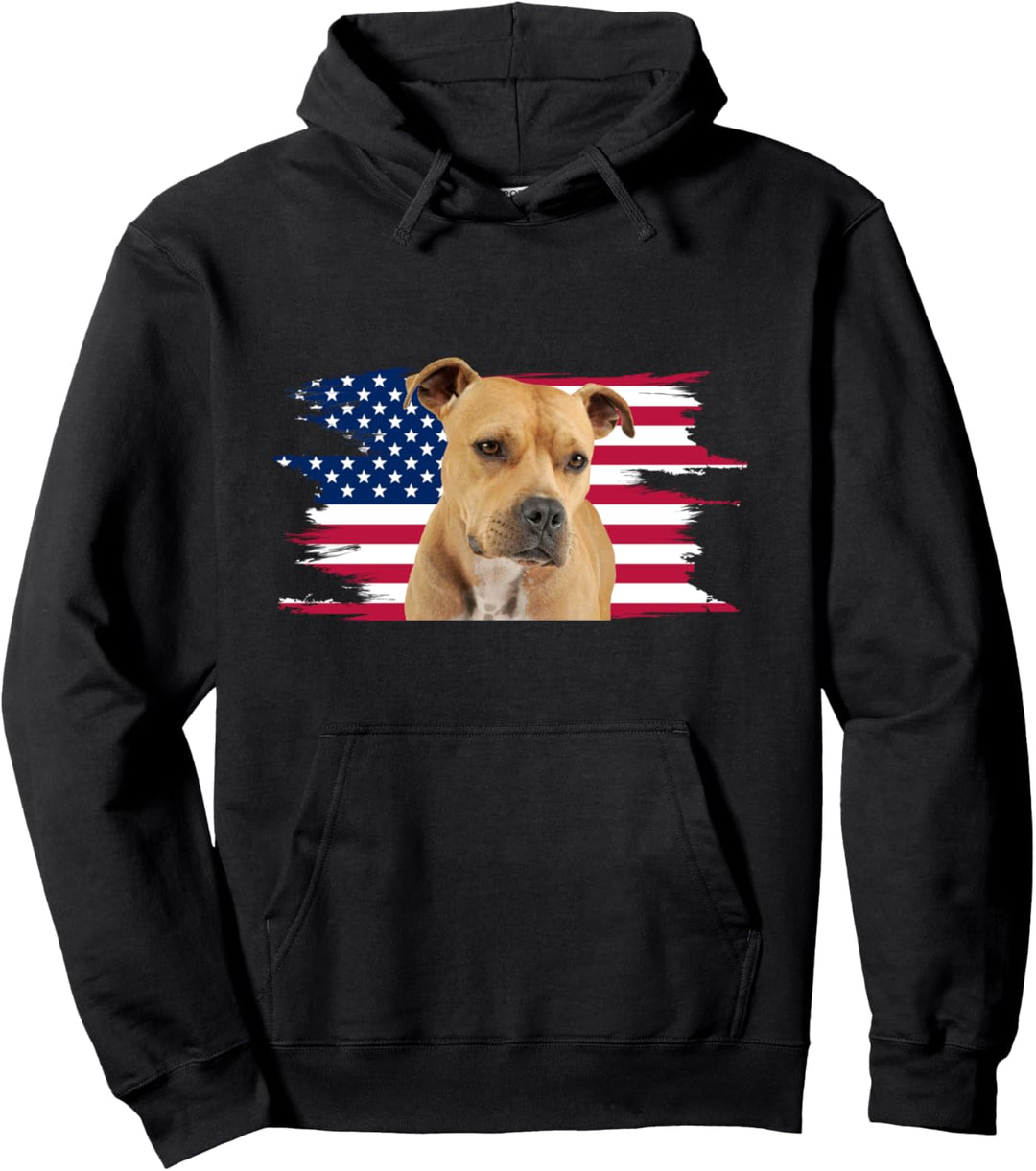 American Flag Dog Pitbull 2 Pullover Hoodie