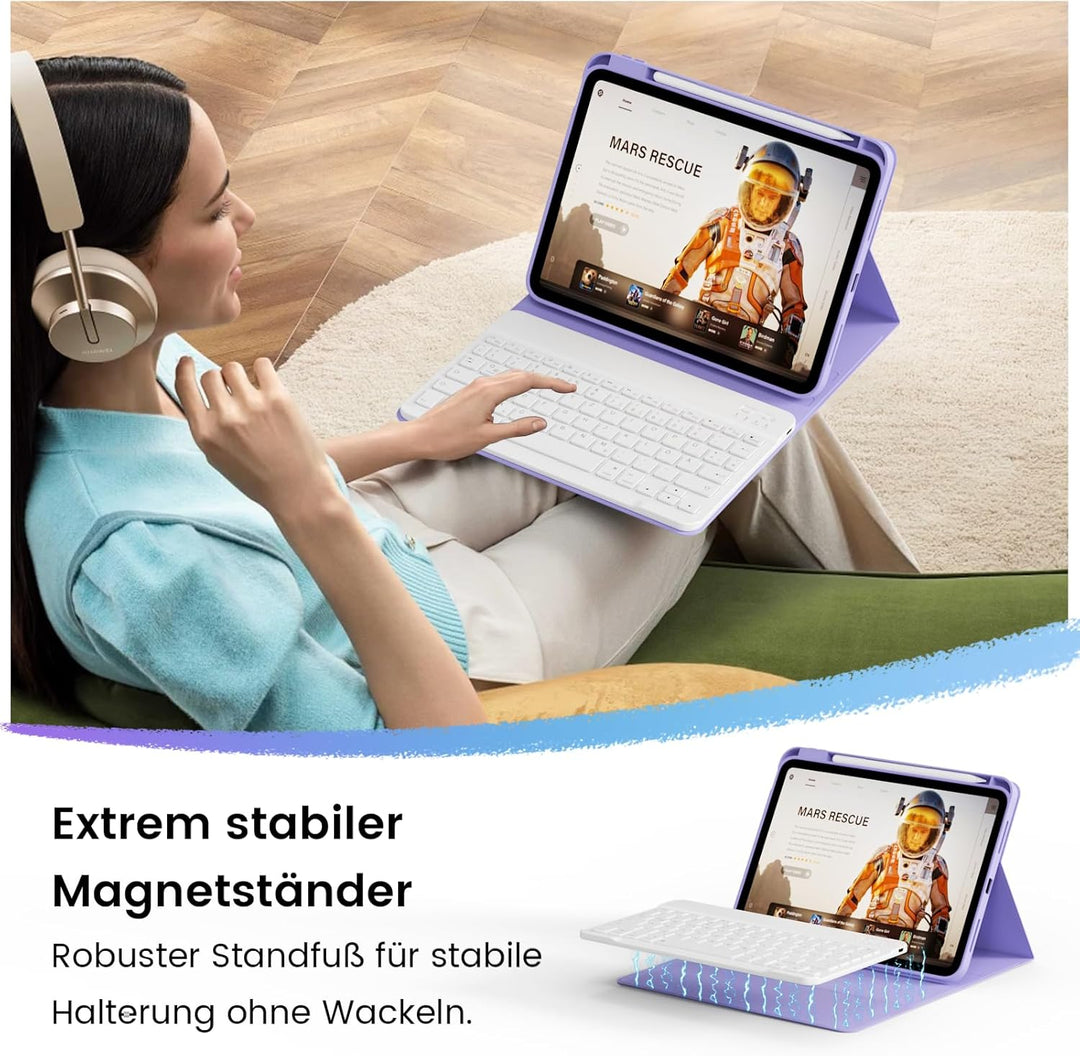 Hülle mit Tastatur für iPad (A16) 11/10 Generation 11/10,9 Zoll 2025/2022, Abnehmbare Kabellose Blue