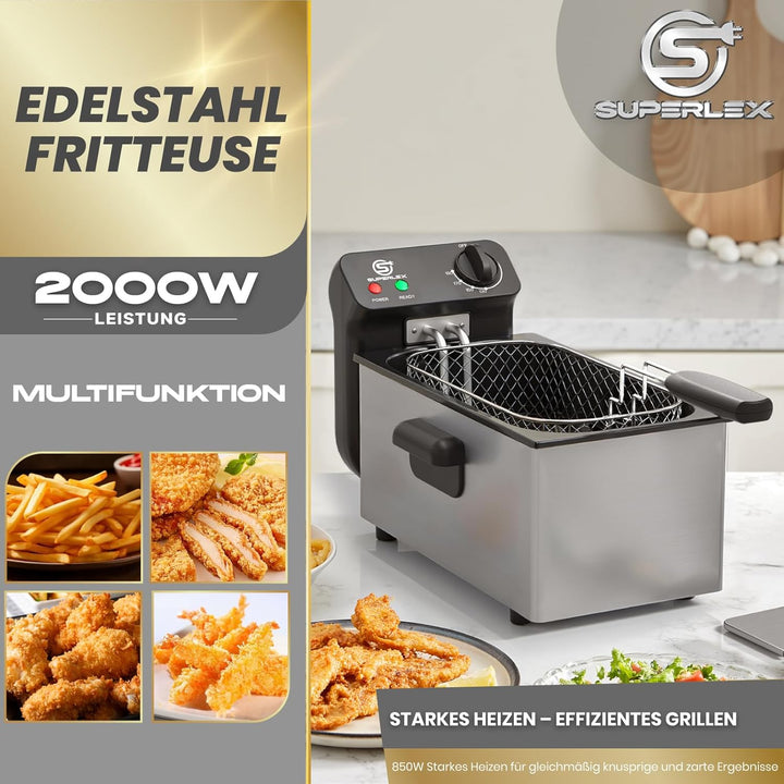 Fritteuse Elektrische 2000W Edelstahl Fritteuse mit Öl 3L Kapazität Antihaft Beschichtung Einstellba
