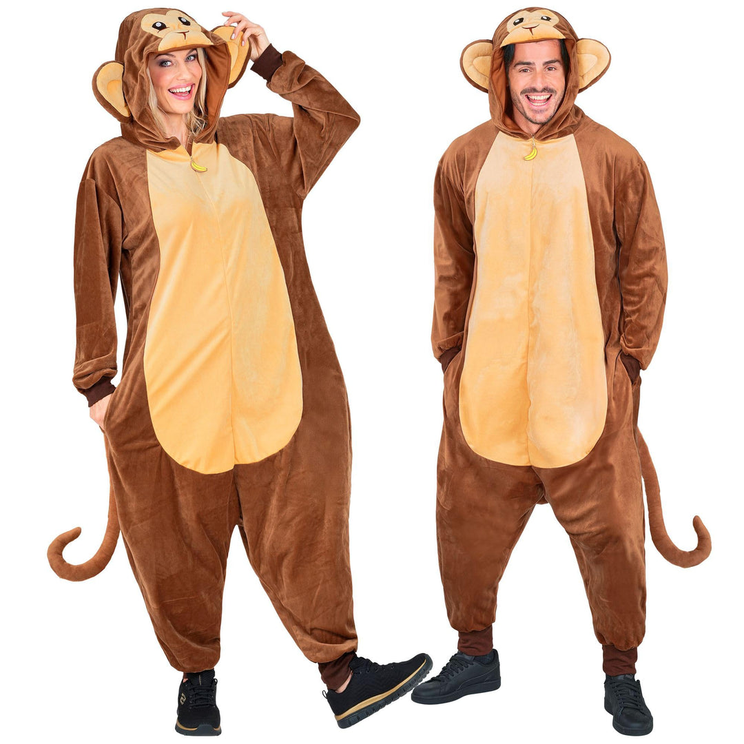 W WIDMANN MILANO Party Fashion - Tier Overall für Erwachsene, weicher Plüsch Jumpsuit mit Kapuze, Ti