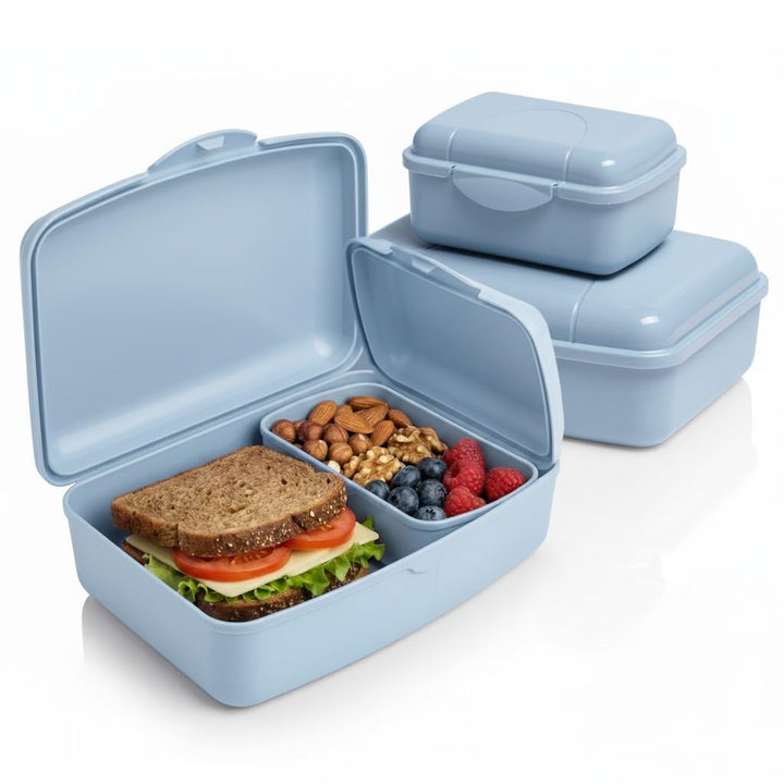 Hausfelder Brotdose Set Erwachsene – 4er Lunchbox Set blau mit 2 grossen (18x14x6,5cm) &amp; 2 kleinen (