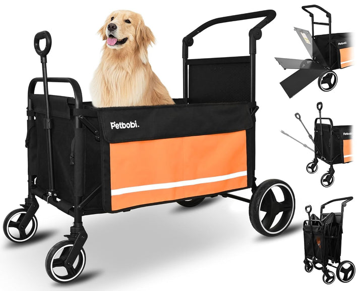 Petbobi 2-in-1 Schieb- &amp; Zug-Hundetrolley für mittelgrosse &amp; grosse Hunde, mit Zugangsrampe für alte