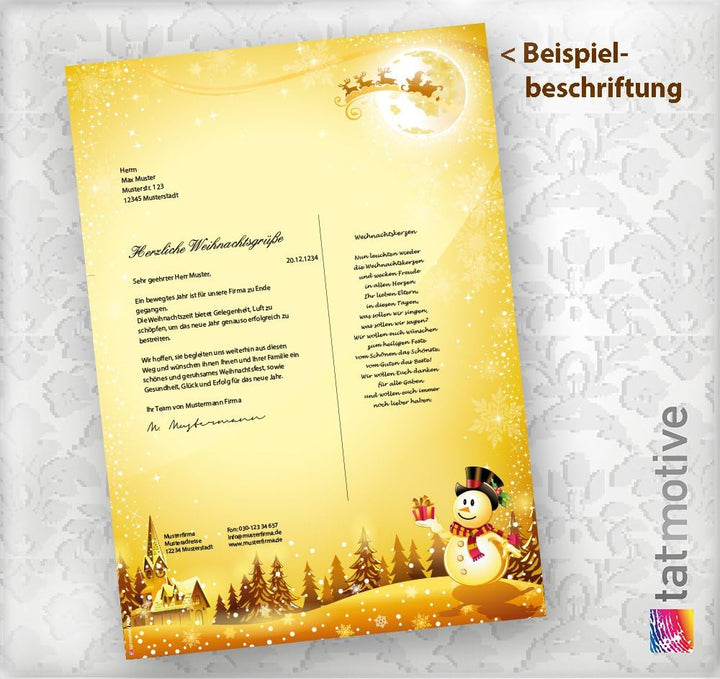 Weihnachtsbriefpapier Set Schneemann (25 Sets ohne Fenster) Briefpapier Weihnachten mit Umschlag