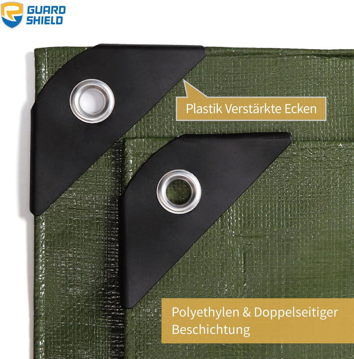 GUARD SHIELD Abdeckplane mit Ösen Wasserdicht 3m x 4m Grün Plane 160g/㎡ Schutzplane Allzweckplane, R