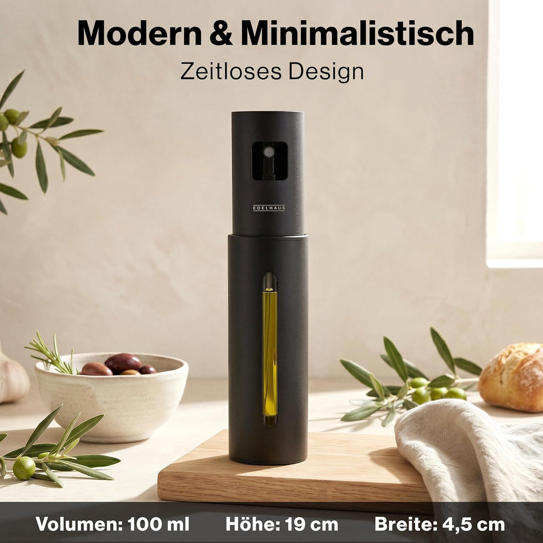 EDELHAUS Edelstahl Ölsprüher - Hochwertige Öl-Sprühflasche aus Edelstahl &amp; Glas, für gesundes Kochen