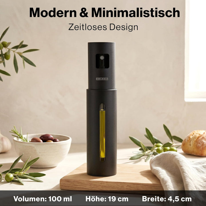 EDELHAUS Edelstahl Ölsprüher - Hochwertige Öl-Sprühflasche aus Edelstahl &amp; Glas, für gesundes Kochen