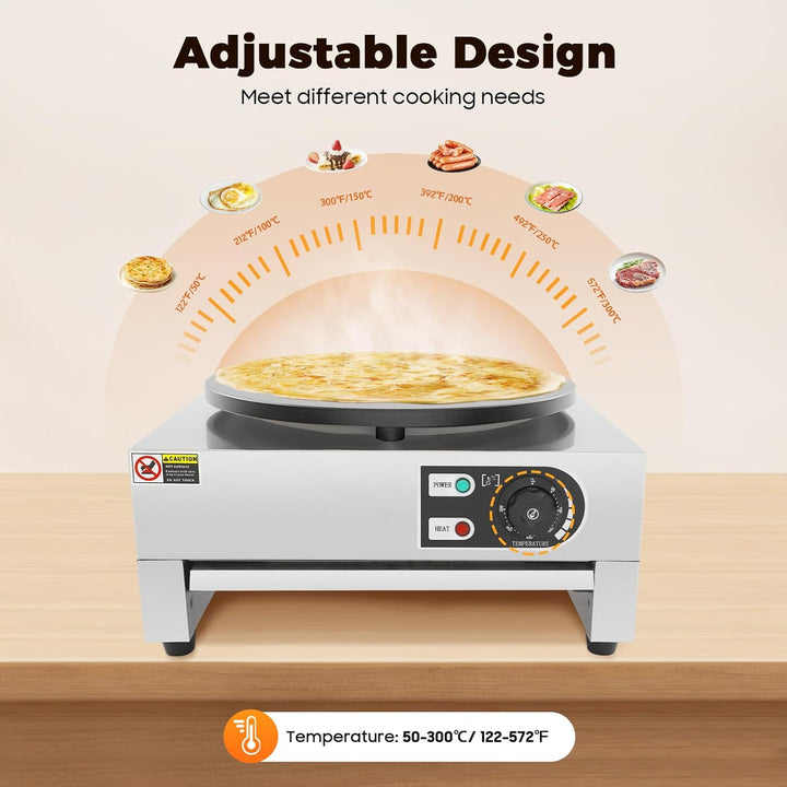 40cm Crepes Maker, Professional Crepesgerät mit Holzverteiler, Elektro Crepes Maker und Pfannkuchenm