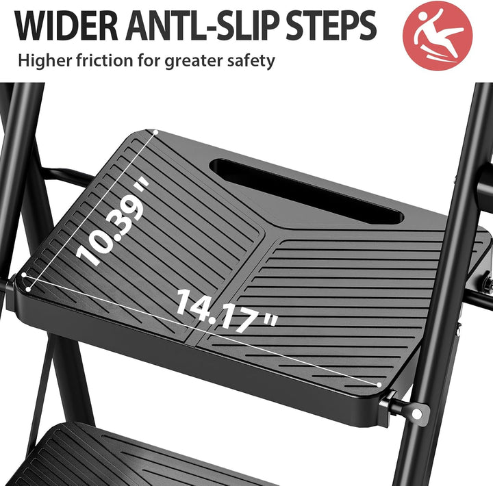 KINGRACK Trittleiter 2 Stufen Klappbar mit Sicherheitsschloss, Anti-Rutsch-Stabilem Klappleiter Trit