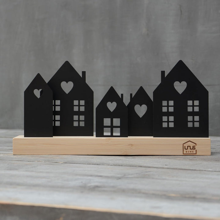 UNUS Häuser-Aufsteller Stadt Holz Metall Deko-Häuser 5 Häuser schwarz Schwarz 5 Häuser, Schwarz 5 Hä