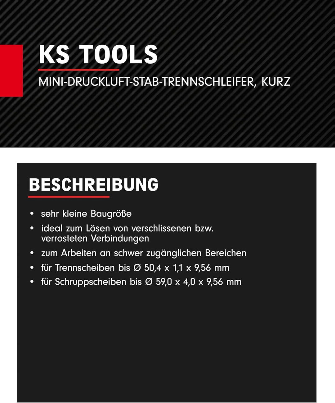 KS Tools Trenn-Stabschleifer Druckluft kurz 3/8"515.5550 I Druckluftschleifer mit Drehzahl-Regulieru