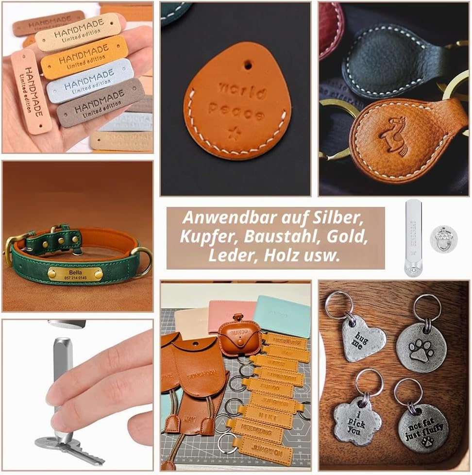 BENECREAT 12 Packs (6mm 1/4") Matte Design Metallstempelstanzen mit Werkzeugkoffer für Schmuck Leder