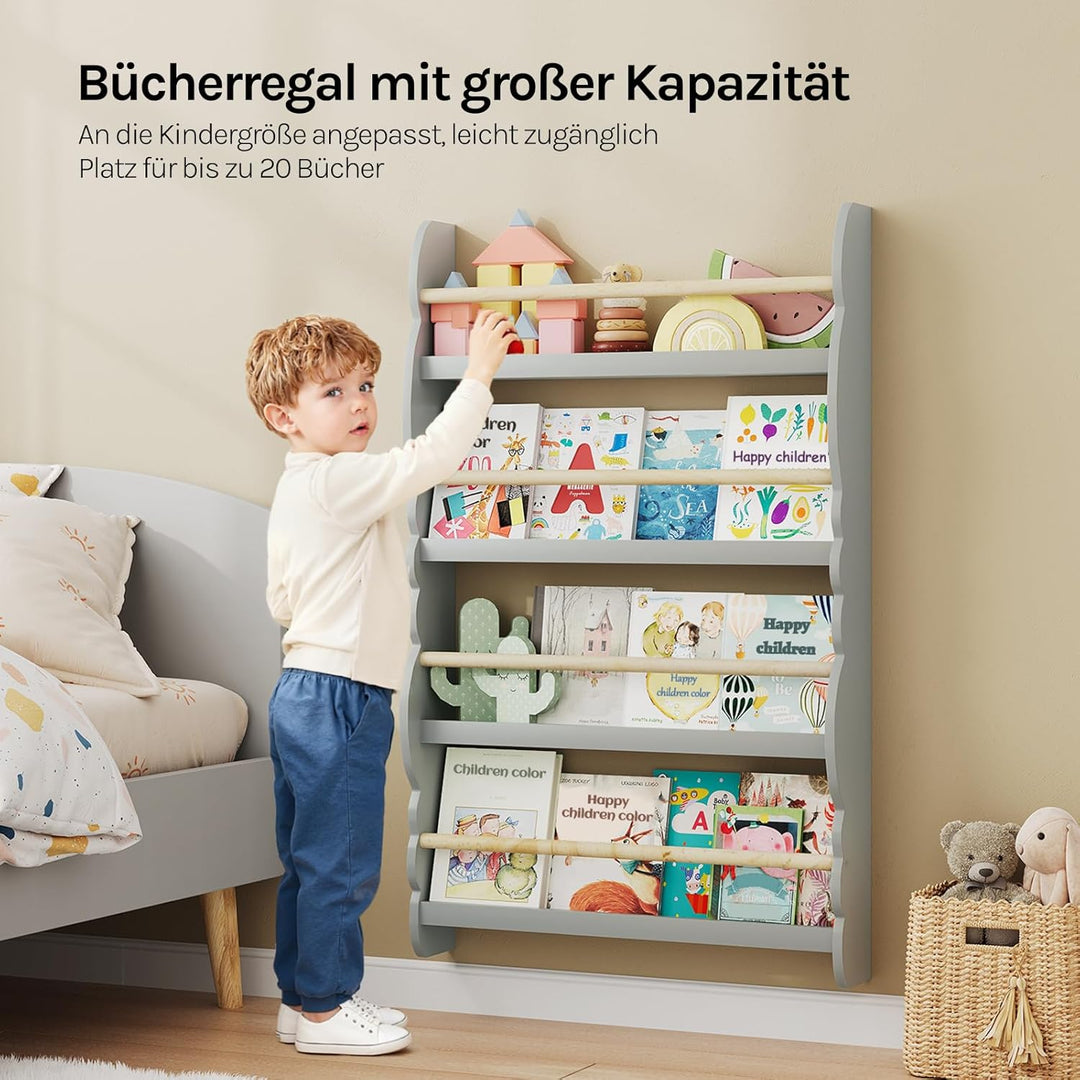 WOLTU Kinder Bücherregal Wand, Bücher-Organizer mit 4 Ablagen, Kinderregal für Buchaufbewahrung, Wan