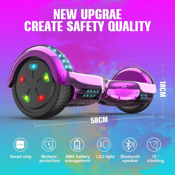 GeekMe Hoverboards 6.5”Zweimotoren 2-Rad-Hoverboards Hoverboards mit LED-Leuchten Bluetooth rose, ro