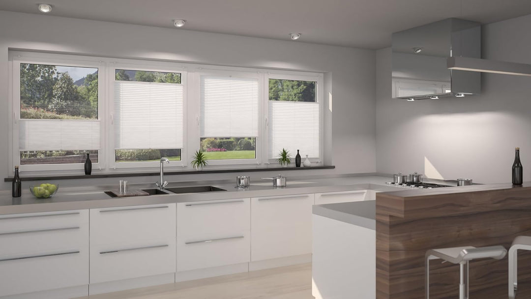 DécoProfi Plissee ohne Bohren Weiss 100cm x 130cm (max. Gesamthöhe Fensterflügel) I Verspannte Pliss