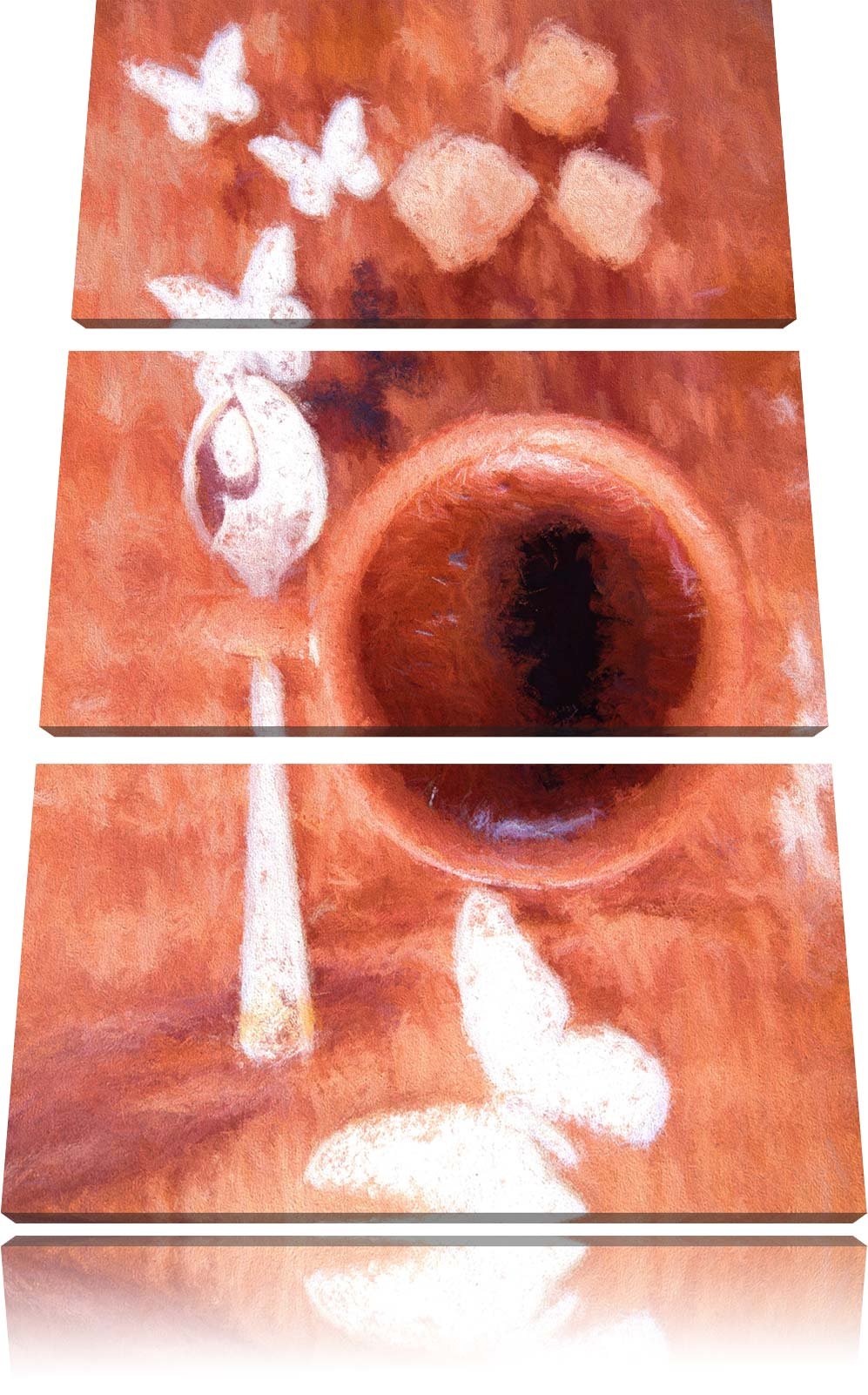 Pixxprint Kaffeetasse mit Schmetterlingen Bunstift Effekt 3-Teiler Leinwandbild 120x80 Bild auf Lein