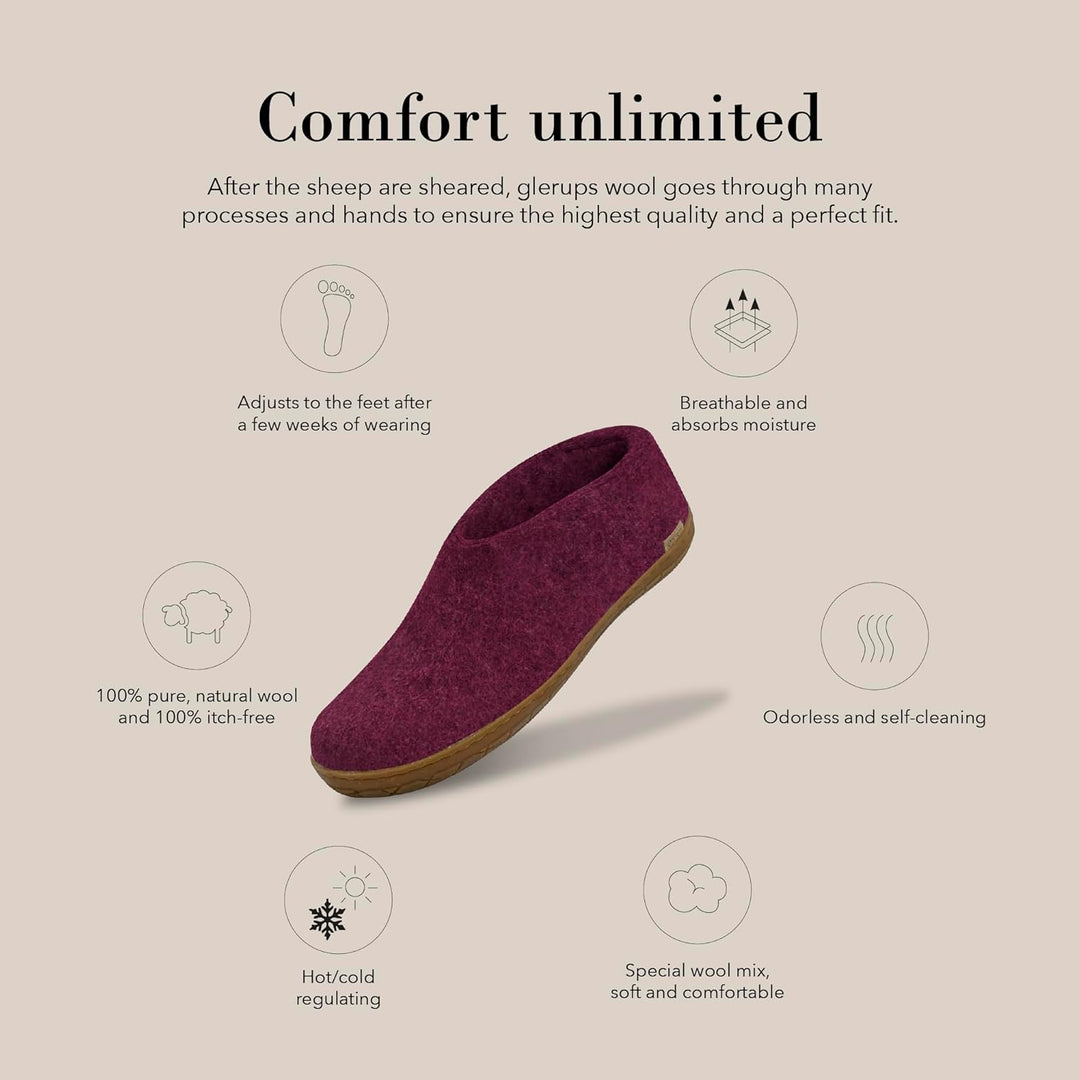 glerups dk Herren Felt Shoes with Rubber Sole Hausschuh 36 EU Cranberry, 36 EU Cranberry