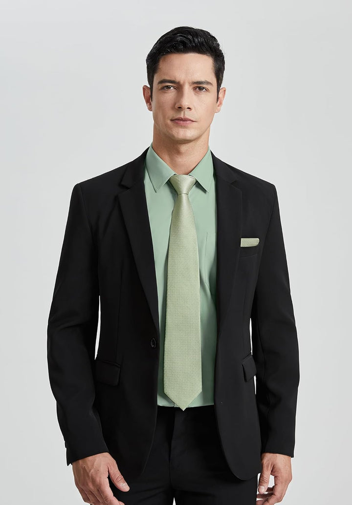 HISDERN Herrenhemd mit Krawatte und Einstecktuch, klassisches Button-Down-Shirt, passende Krawatte u
