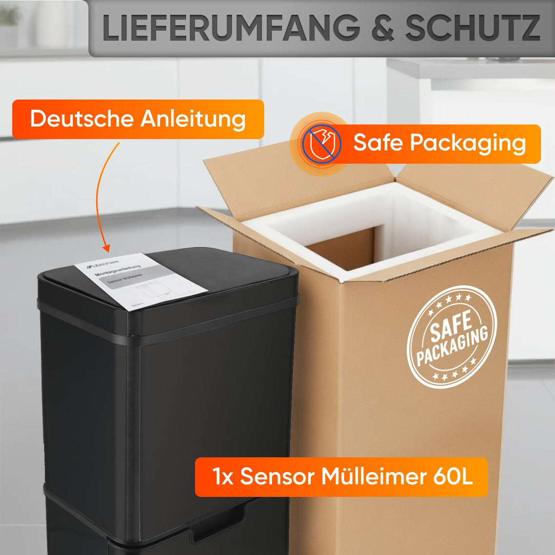 Allyson® Sensor Mülleimer Küche mit Sensor Automatik Abfalleimer Edelstahl mit Soft-Close Deckel, ge