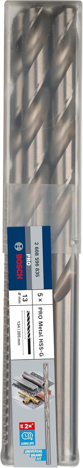 Bosch Professional 5x HSS-G Metallbohrer (für Metall, Ø 13 mm, Robust Line, Zubehör Bohrmaschine) Ø