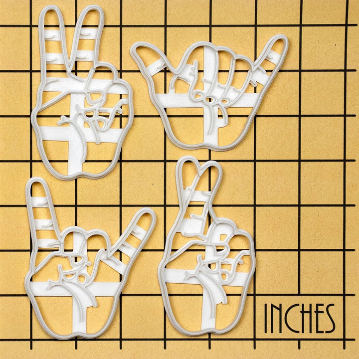 4er Set Handzeichen Ausstechformen (Formen: Victory Zeichen, Zeichen der Hörner, Gekreuzte Finger, S