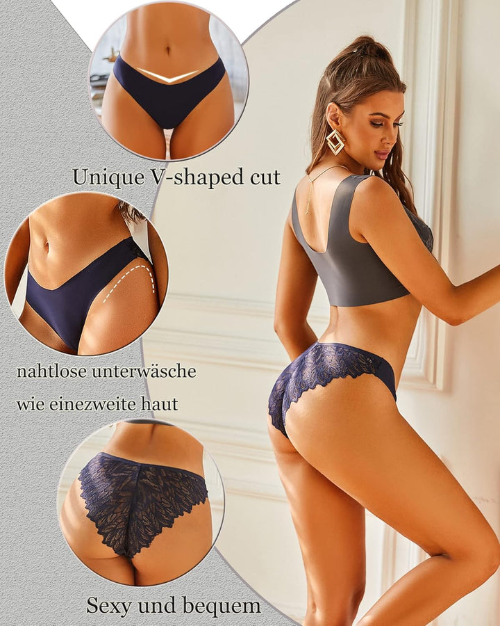 FINETOO Seamless Slips Damen Nahtlose Unterwäsche Spitzen Hipster Frauen Sexy V Waisted Unterhosen A