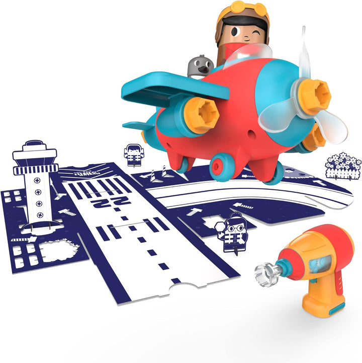 Learning Resources Design &amp; Drill Schrauberkumpel Flugzeug, Flieger-Spielset mit Flugzeug und Pilotf