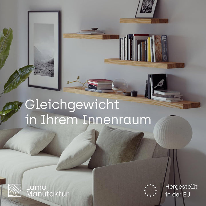 LAMO Manufaktur Schweberegal Holz mit unsichtbarer Befestigung | Wand Regal 90 cm breit für Wohnzimm