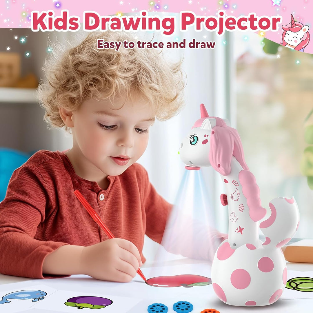 Geschenke für Mädchen Kinder Zeichenprojektor mit 96 Motiven, KETIEE Einhorn Kunst Projektor für Zei