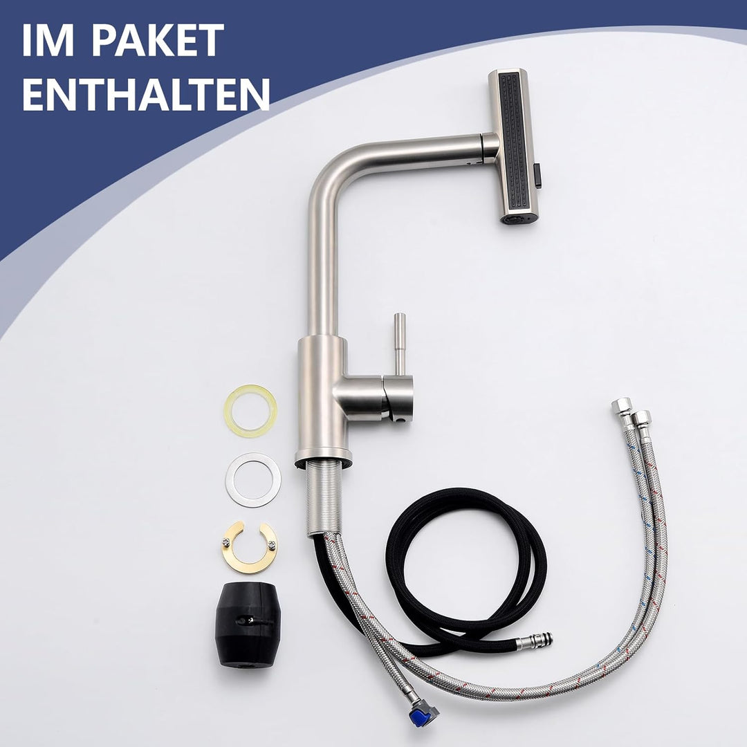 AIMADI Küchenarmatur ausziehbar,Wasserhahn Küche mit 3-Wege-Duschbrause &amp; 38cm Schlauch, Einhebelmis