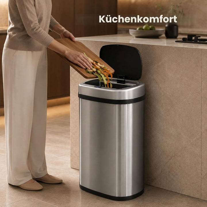 Five Stars® Abfalleimer mit Sensor - 60 Liter - Abfallbehälter aus Edelstahl - Mülleimer - Soft-clos
