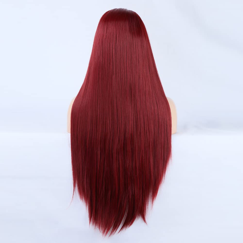 Rote Lace Front Perücken Lange Gerade Synthetische 150% Dichte mit Hitzebeständigem Haar 13x4 Lace B