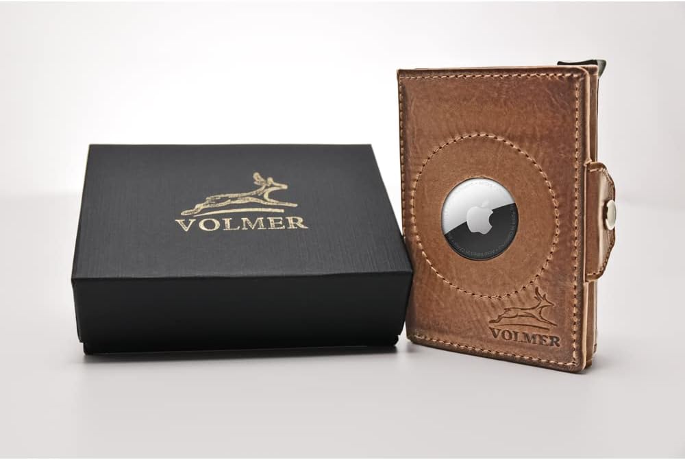 Fa.Volmer ® Herren Ledergeldbörse aus echtem Leder | Hochformat | Air Tag | RFID-Schutz | Karten-Etu