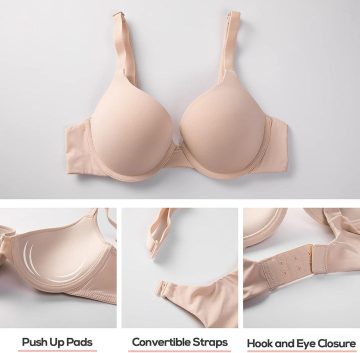 DOBREVA Damen Push Up Bügel BH Soft T Shirt BHS mit Licht Gepolstert Komfort Sexy 70B Schwarz, 70B S