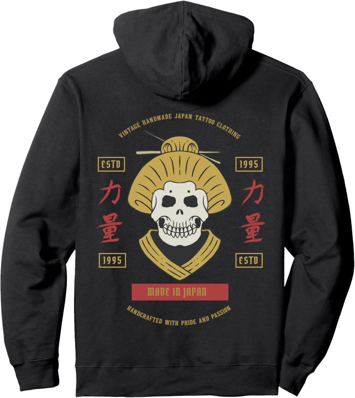 Traditional Japanese Shi Shi Skull Mask Asian Kanji Symbols Pullover Hoodie