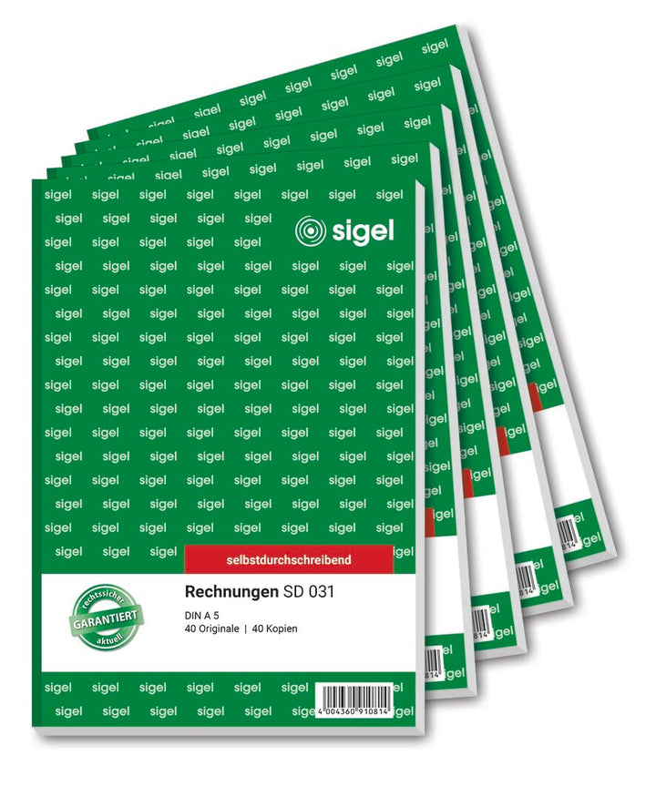 SIGEL SD031 Rechnungen, A5, 2x40 Blatt, selbstdurchschreibend, 5er Pack
