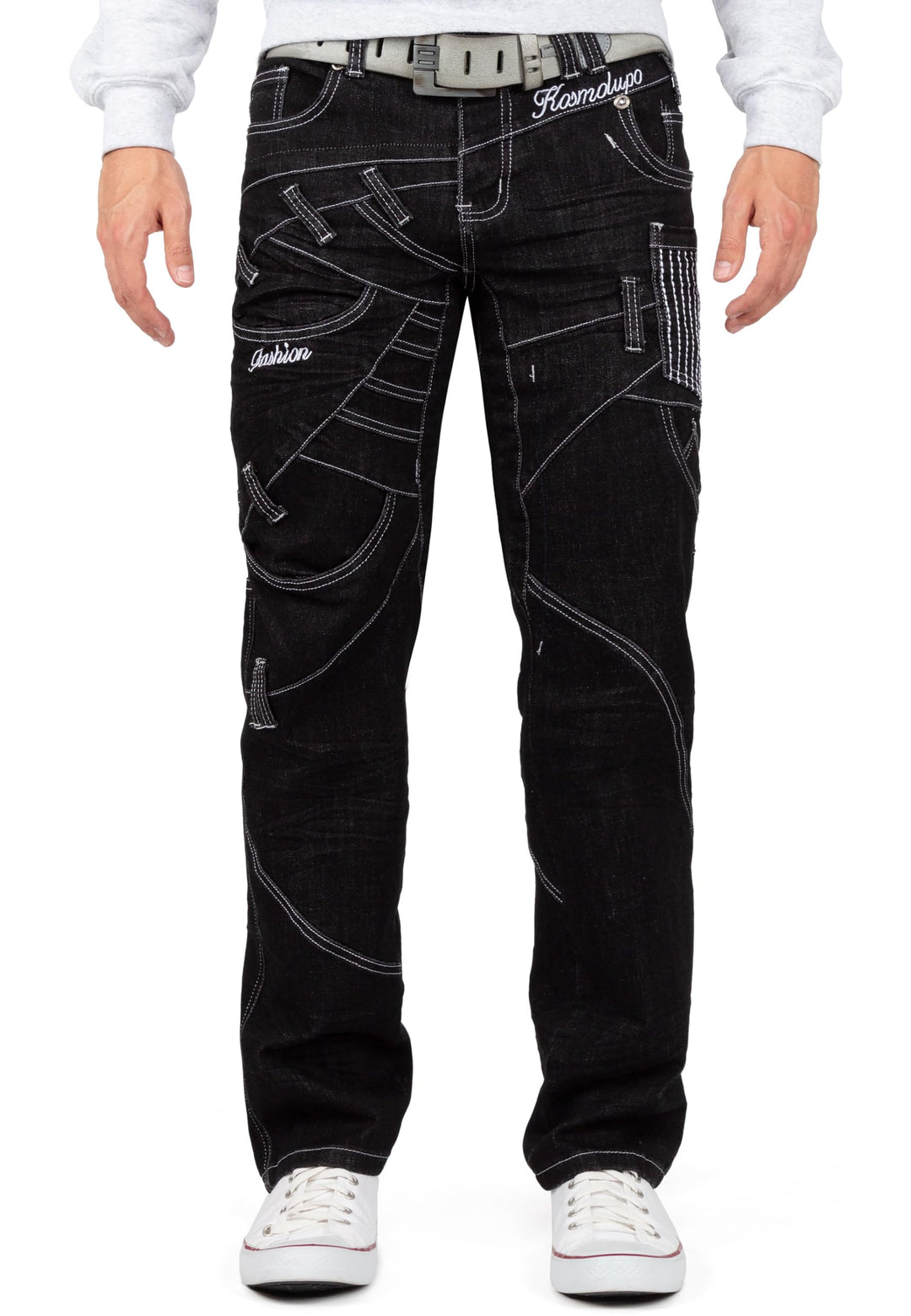 KOSMO LUPO Herren Jeans - Regular-Fit mit Knopfleiste | Optimale Passform, 5-Pocket-Style, Kontrastn