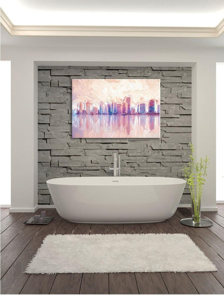 Pixxprint Miami Florida Skyline als Leinwandbild/Grösse: 100x70 cm/Wandbild/Kunstdruck/fertig bespan