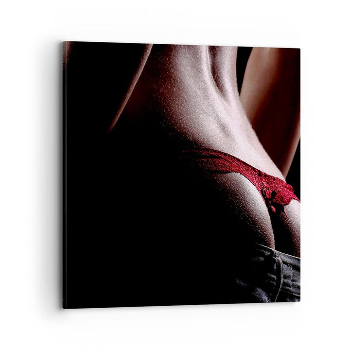 Bilder auf Leinwand 70x70cm Leinwandbild mit Rahmen Frau Körper String Gross Wanddeko Bild Schlafzim