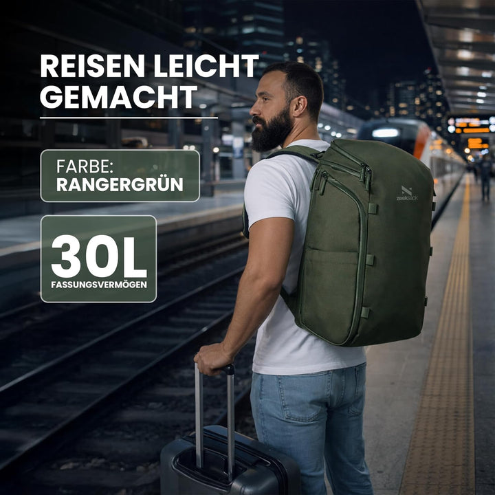 Zeeksack Rucksack Grün 30L - The Organizer Backpack & Reiserucksack mit Laptopfach, herausnehmbaren