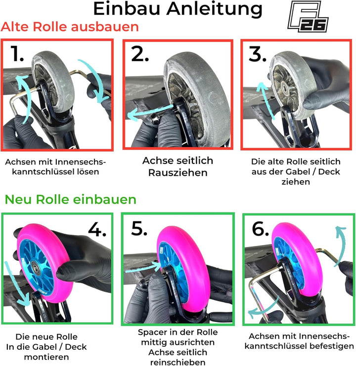 Root Industrie Air Honeycore 110mm Stunt-Scooter Rolle + Fantic26 Sticker (Schwarz/Pu Schwarz) Schwa