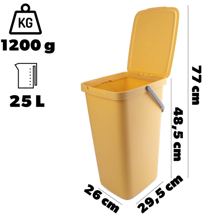 KADAX Abfallbehälter 25L, 4er Set, Abfalleimer aus Plastik mit Deckel und Griff, Mülleimer für Müllt
