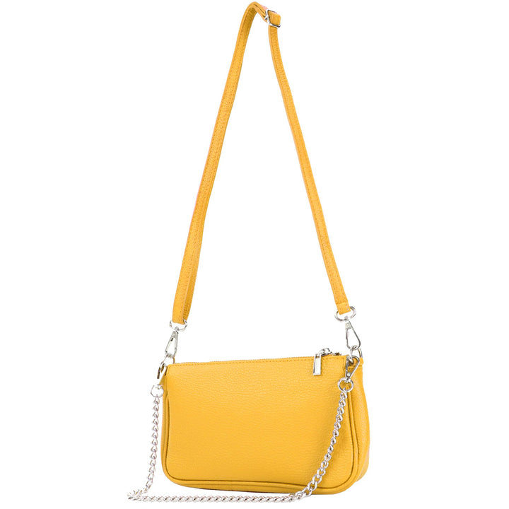 modamoda de - T237 - Umhängetasche Klein Small aus ital. Leder Maisgelb, Maisgelb