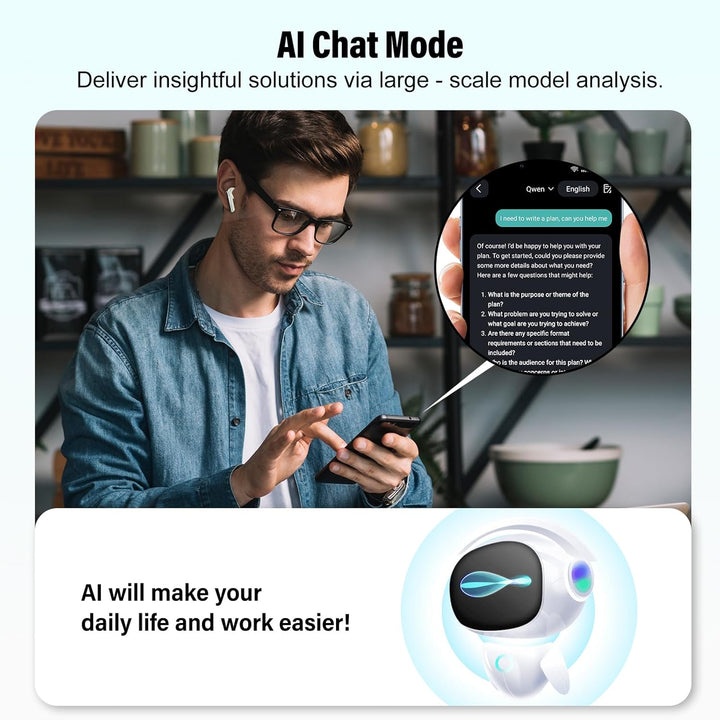 AI Sprachübersetzer Kopfhörer, 48Std Bluetooth 5.4 Kopfhörer Übersetzer mit 164 Sprachen, 3 in 1 Übe