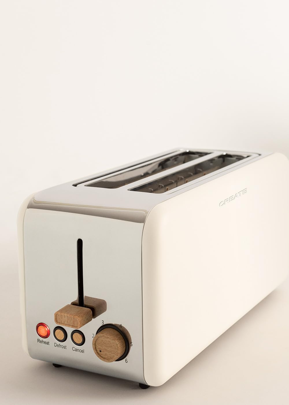 CREATE/TOAST RETRO XL/Toaster Cremeweiss / 6 Leistungsstufen, Krümelschublade, Thermostat, Auftauen,