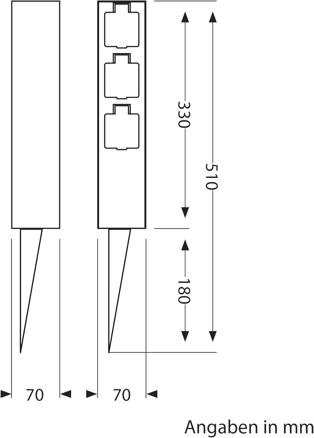 ledscom.de Garten-Steckdosen-Säule POMI mit Erdspiess für aussen, IP44, 3-Fach, Edelstahl, eckig, 33