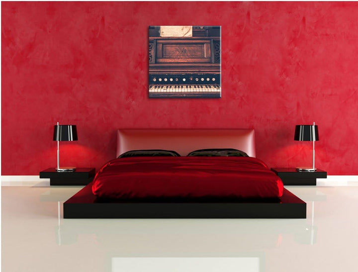 altes Klavier schwarz-Weiss, Format: 70x70 auf Leinwand, XXL riesige Bilder fertig gerahmt mit Keilr